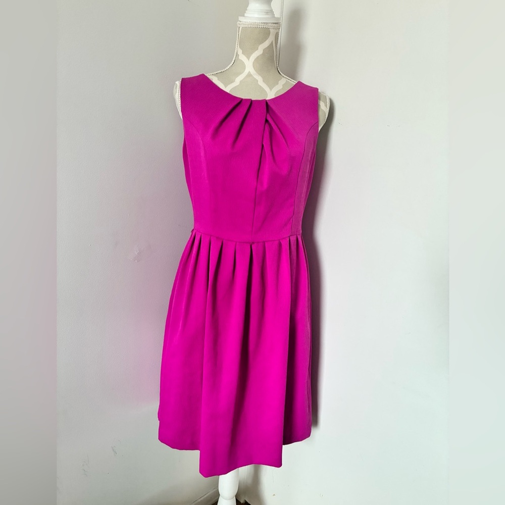 JONES & CO | Fuchsia Fit & Flare Midi Dress - 10 Petite